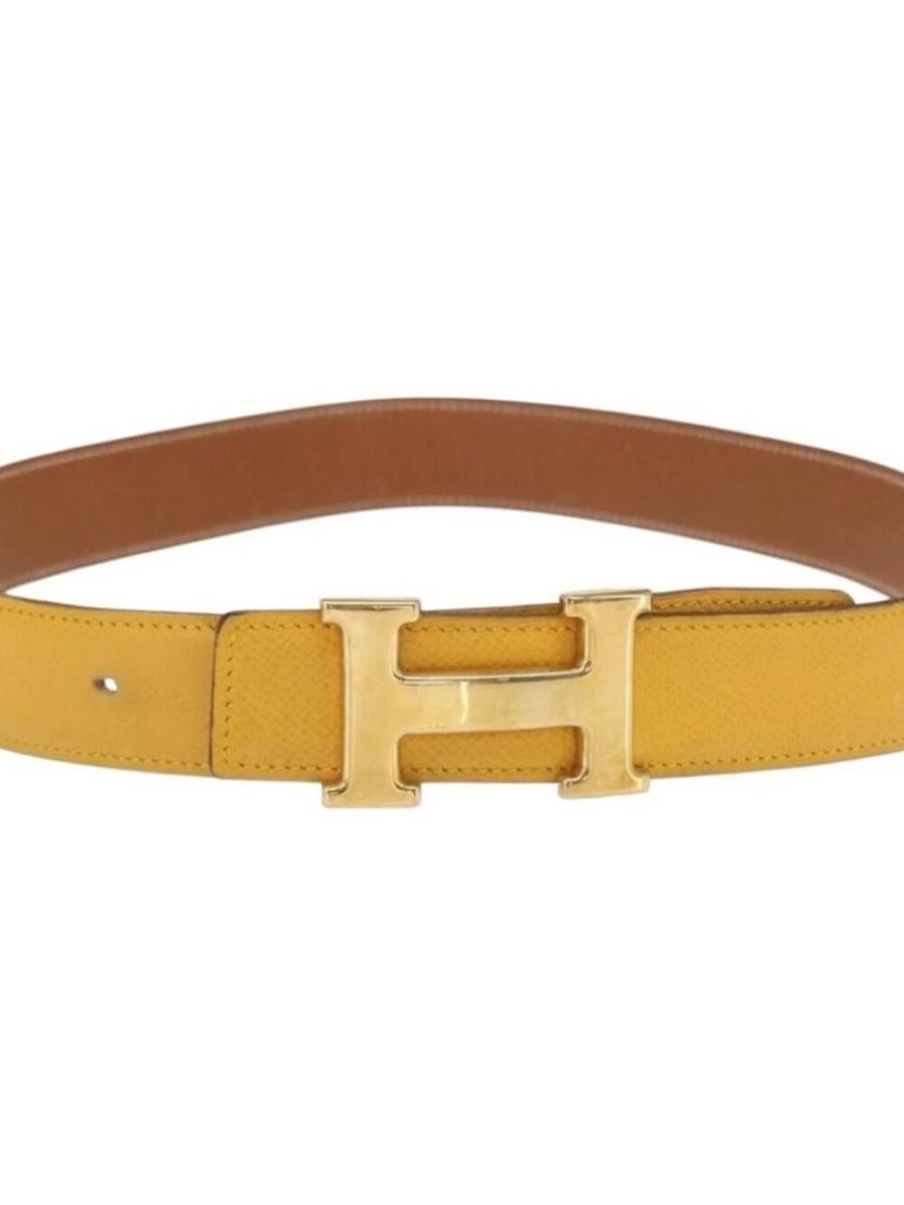 HERMES Constance 75 Belt Leather 36.6" Yellow Auth 165811